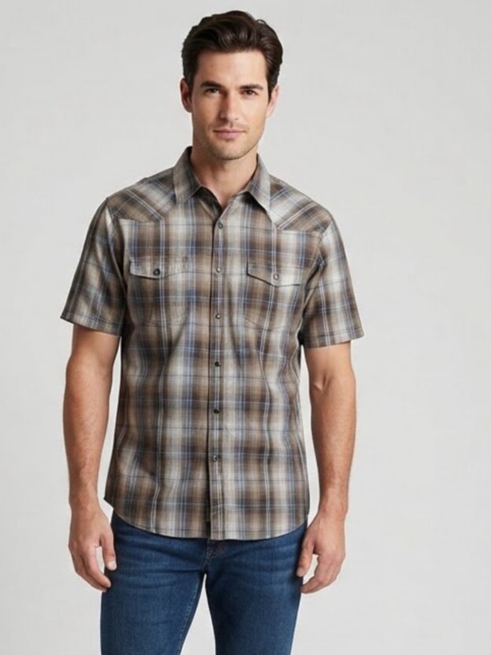 prAna Men's Short-Sleeve Plaid / Check Button-Down Shirt - Brown/Beige